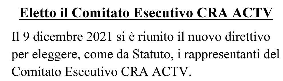 Eletto il Comitato Esecutivo CRA ACTV